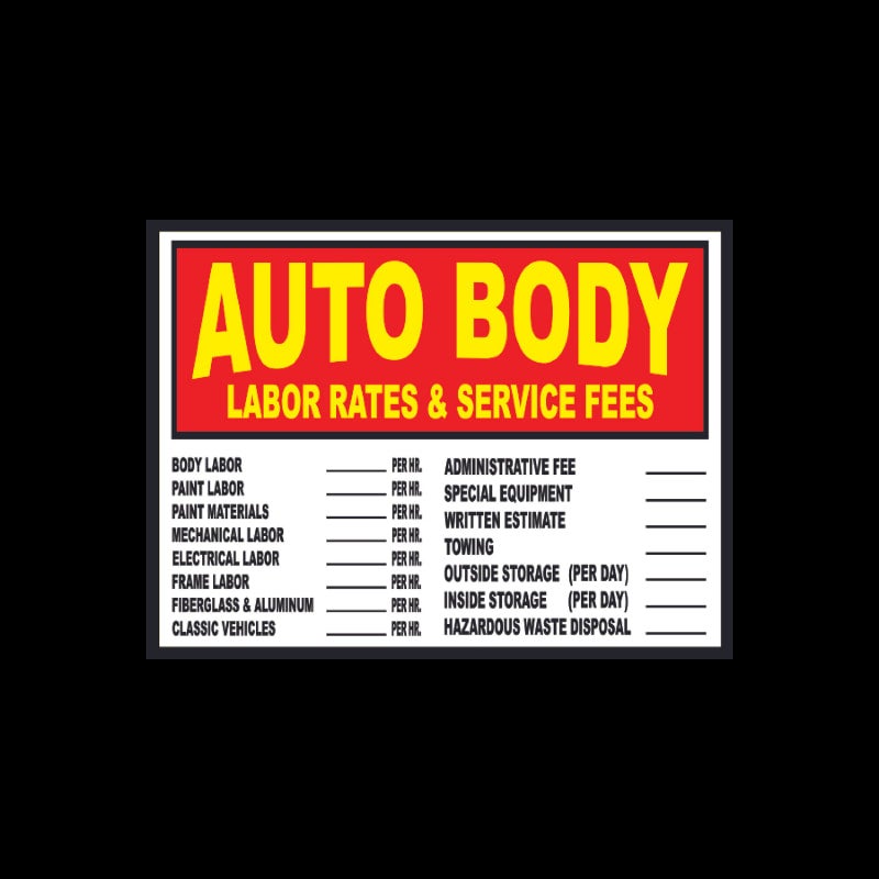 Auto Body Labor Rates Corrugated Plastic 9.6"x12" White Sign/Red | 800 ...
